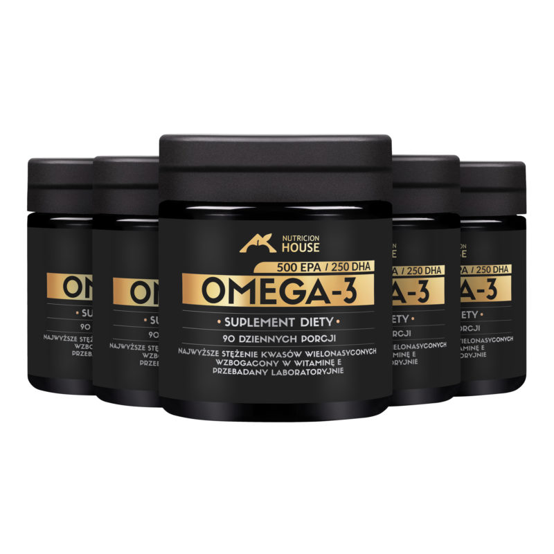 5x Omega 3 90 kaps! - Olej Rybi 1000 mg 500 EPA + 250 DHA + Wit. E Megaporcja!