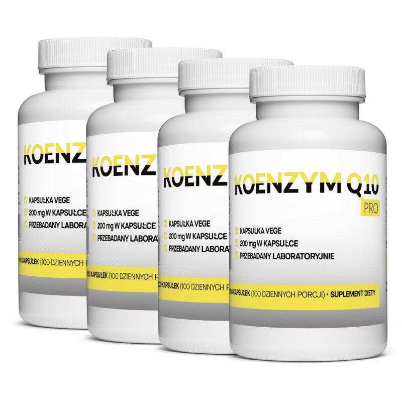4x Naturalny Koenzym Q10 AŻ 200mg 100 Vegekapsułek Megaporcja Najmocniejszy