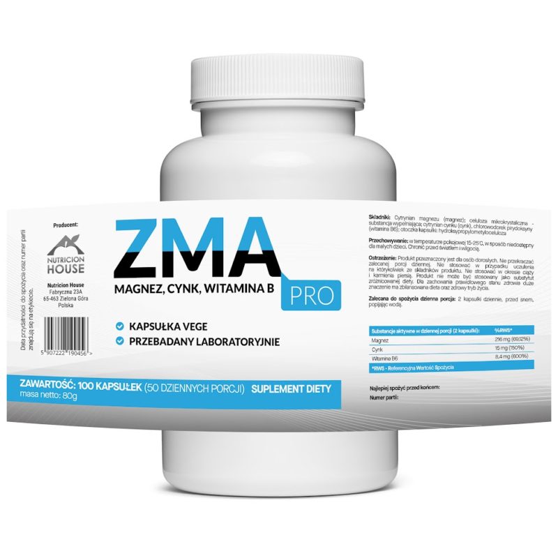 ZMA MAGNEZ + CYNK + Witamina B6 100 vegekapsułek najlepsza wchłanialność